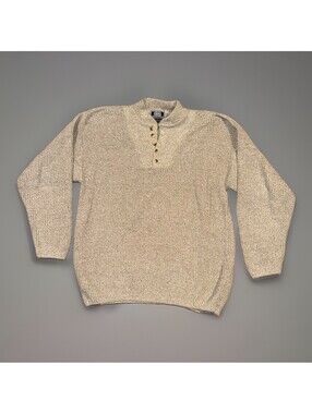 SUTTER & GRANT Men's L Sweater Fisherman Henley Knit Beige XL - Vintage USA